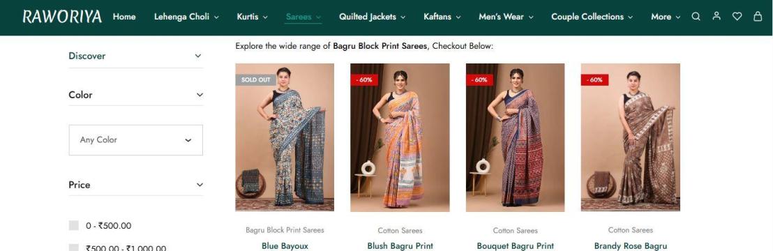 Bagru Block  Print Saree